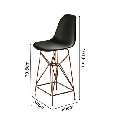 Jogo Mesa Bistrô Eames Tampo Amêndoa 60Cm 2 Banquetas Preta Base Ferro Cobre - Cor: Amendoa