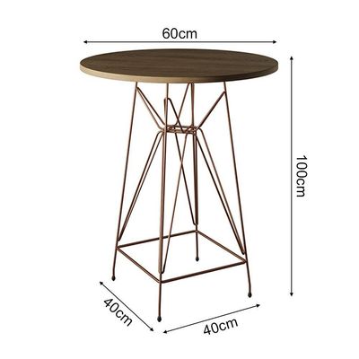 Jogo Mesa Bistrô Eames Tampo Amêndoa 60Cm 2 Banquetas Preta Base Ferro Cobre - Cor: Amendoa