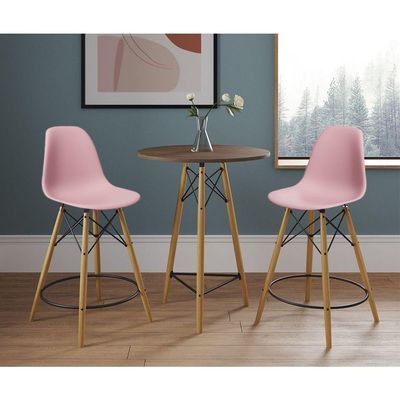 Mesa Bistrô Eames Eiffel Amêndoa Com 2 Banquetas Rosas De Madeira - Cor: Marrom