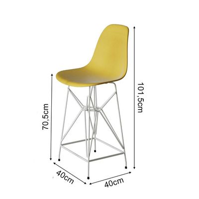 Jogo Mesa Bistrô Eames Branca 60Cm 2 Banquetas Amarela Base Ferro Branco - Cor: Branco