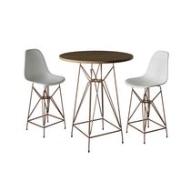Jogo Mesa Bistrô Eames Tampo Amêndoa 60Cm 2 Banquetas Branca Base Ferro Cobre - Cor: Amendoa