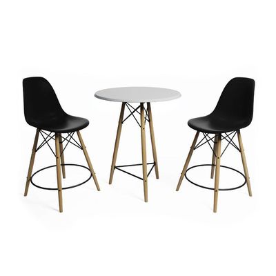 Mesa Bistrô Eames Eiffel Branca Com 2 Banquetas Pretas De Madeira - Cor: Branco