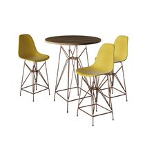 Jogo Mesa Bistrô Eames Tampo Amêndoa 60Cm 3 Banquetas Amarela Base Ferro Cobre - Cor: Amendoa