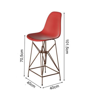 Jogo Mesa Bistrô Eames Branca 60Cm 3 Banquetas Vermelha Base Ferro Cobre - Cor: Branco
