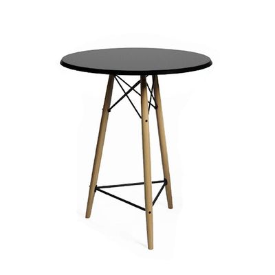 Conjunto Mesa Bistrô Eames Eiffel Preta Com 3 Banquetas Rosas De Madeira - Cor: Preto