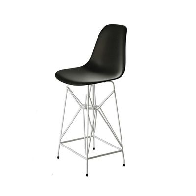 Jogo Mesa Bistrô Eames Tampo Amêndoa 60Cm 2 Banquetas Preta Base Ferro Branco - Cor: Amendoa