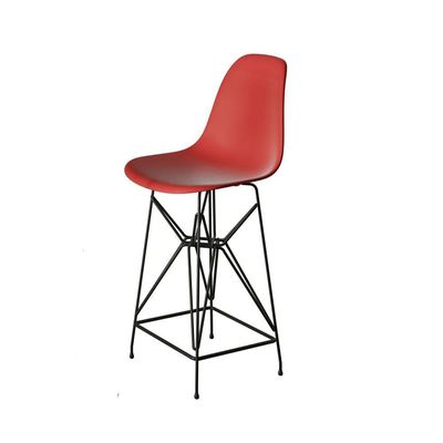 Jogo Mesa Bistrô Eames Tampo Amêndoa 60Cm 3 Banquetas Vermelha Base Ferro Preto - Cor: Amendoa