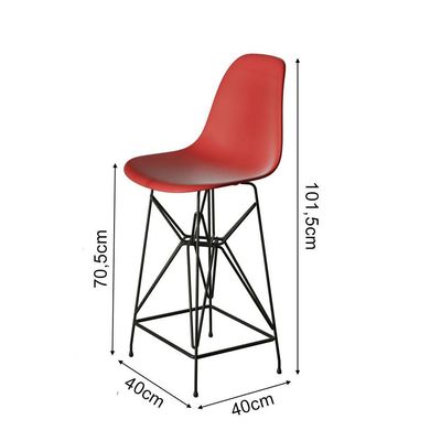 Jogo Mesa Bistrô Eames Tampo Amêndoa 60Cm 3 Banquetas Vermelha Base Ferro Preto - Cor: Amendoa