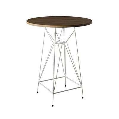 Jogo Mesa Bistrô Eames Tampo Amêndoa 60Cm 2 Banquetas Preta Base Ferro Branco - Cor: Amendoa