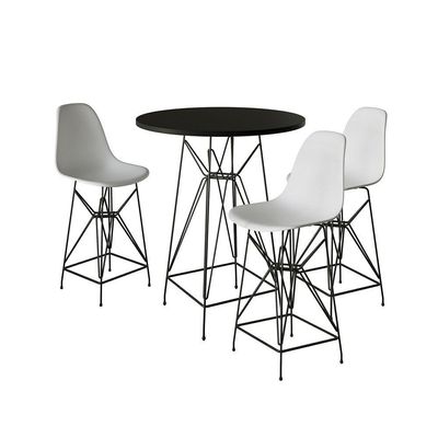Jogo Mesa Bistrô Eames Preta 60Cm 3 Banquetas Branca Base Ferro Preto - Cor: Preto