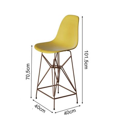 Jogo Mesa Bistrô Eames Preta 60Cm 3 Banquetas Amarela Base Ferro Cobre - Cor: Preto