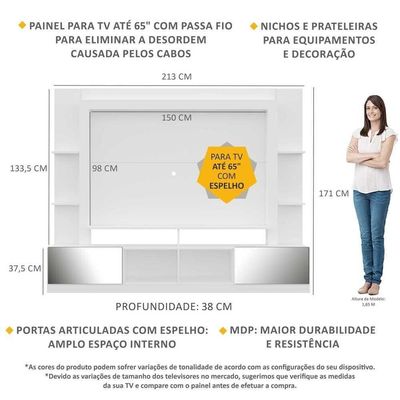 Estante Tv 65" Portas C/ Espelho Oslo Multimóveis V3390