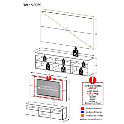 Rack Com Painel Tv 65" Flórida Multimóveis V3059 Preto Preto