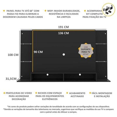 Painel Com Suporte Tv 60" Nairóbi Multimóveis V3071 Preto