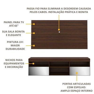 Rack Com Painel Tv 65" E Espelho Multimóveis V3137 Duna