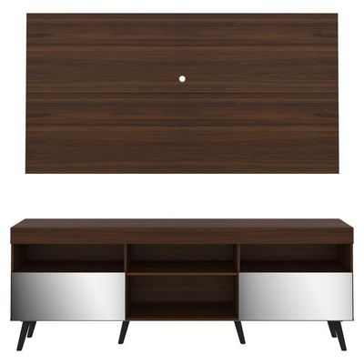 Rack Com Painel Tv 65" Retrô Com Espelho Multimóveis V3138