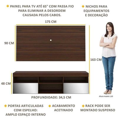 Rack Com Painel Tv 65" Espelho Flórida Multimóveis V3322