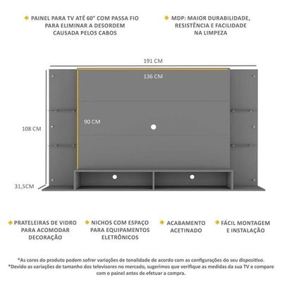 Painel Tv 60"s De Vidro Brasil Br2739 Grafite