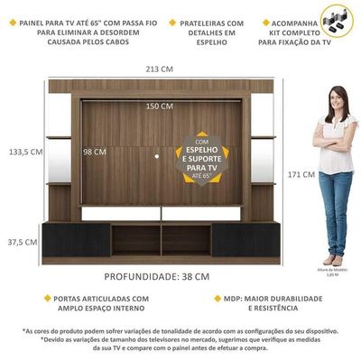 Estante Com Suporte Tv 65" C/ Espelho Oslo Multimóveis V3385