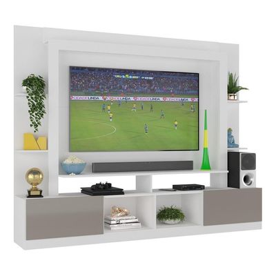 Rack Estante + Painel Tv 65" Br3386 Branco/lacca Fumê