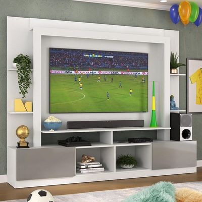 Rack Estante + Painel Tv 65" Br3386 Branco/lacca Fumê