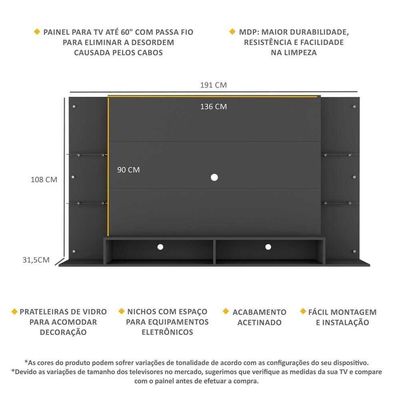 Painel Tv 60"s De Vidro Brasil Br2739 Preto
