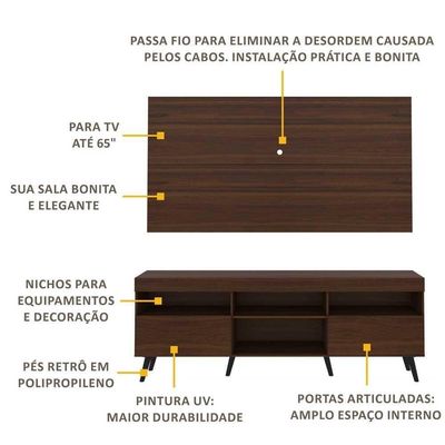 Rack Com Painel Tv 65" Retrô Flórida Multimóveis V3133