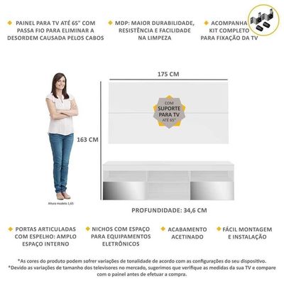 Rack Com Painel E Suporte Tv 65" C Espelho MultimóveisV3139