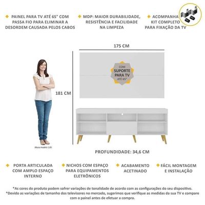 Rack + Painel Tv 65" Flórida Up Mp1043 Branco/natural