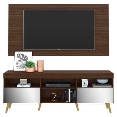 Rack Com Painel Tv 65" Retrô Com Espelho Multimóveis V3138