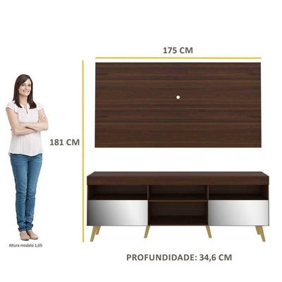 Rack Com Painel Tv 65" Retrô Com Espelho Multimóveis V3138