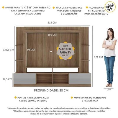 Rack Estante + Painel Tv 65" Br3386 lacca Fumê