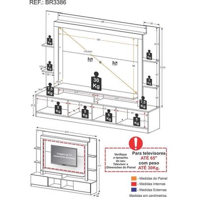 Rack Estante + Painel Tv 65" Br3386 lacca Fumê