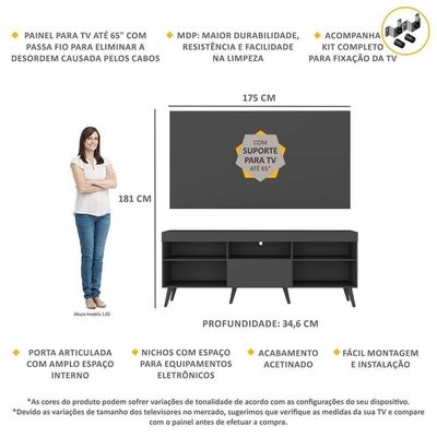 Rack+Painel E Suporte Tv 65" Retrô Flórida Up Mp1043 Preto