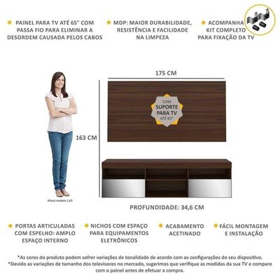 Rack Com Painel E Suporte Tv 65" C/ Espelho MultimóveisV3139