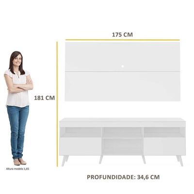 Rack Com Painel Tv 65" Retrô Multimóveis V3133 Branco