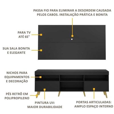 Rack Com Painel Tv 65" Retrô Flórida Multimóveis V3133