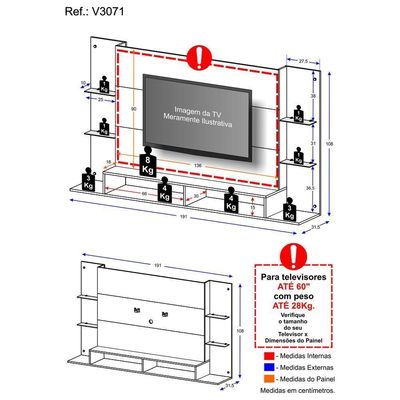 Painel Com Suporte Tv 60" Nairóbi Multimóveis V3071 Branco