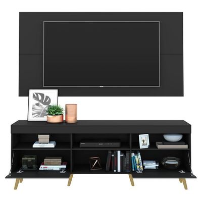 Rack Com Painel Tv 65" Retrô Com Espelho Multimóveis V3138