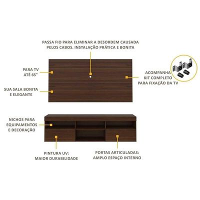 Rack Com Painel E Suporte Tv 65" Flórida Multimóveis V3112