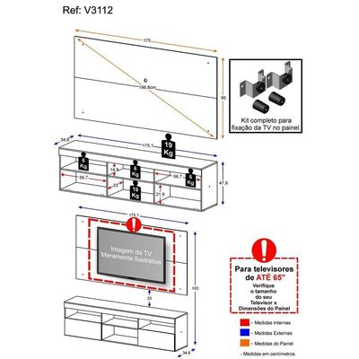 Rack Com Painel E Suporte Tv 65" Flórida Multimóveis V3112