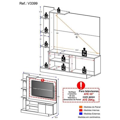 Estante Tv 55" Com 3 Leds E 2 Portas Dallas MultimóveisV3399