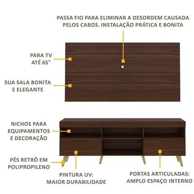 Rack Com Painel Tv 65" Retrô Flórida Multimóveis V3133