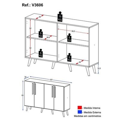Aparador Buffet 4 Portas Retrô Viena V3606 Branco Branco