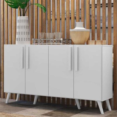 Aparador Buffet 4 Portas Retrô Viena V3606 Branco Branco