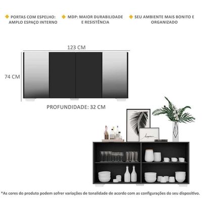 Aparador Buffet 4 Portas Vegas V3563 Preto/Branco