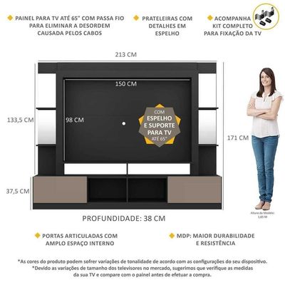 Estante Com Suporte Tv 65" C/ Espelho Oslo Multimóveis V3385
