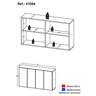 Aparador Buffet 4 Portas Suspenso Multimóveis V3594 Branco