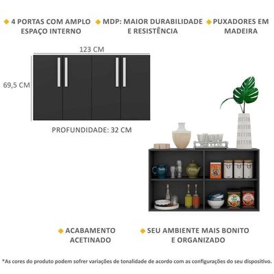 Aparador Buffet 4 Portas Viena V3604 Preto/Branco
