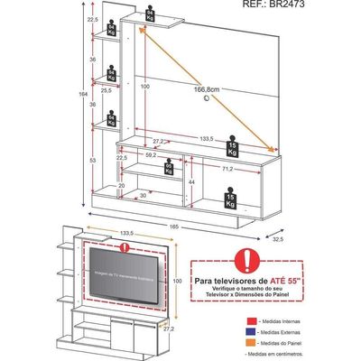 Estante+Painel Tv 55" E França Br2473 Branco/ Lacca Fumê